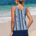 Modlily Classic Two Piece Tankini Swimsuits, Tummy Coverage Bathing Suits, Blouson Tank Top with Board Shorts (Blue, XL)