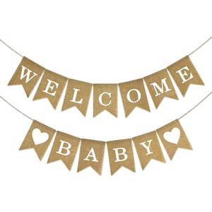 Anwyll Burlap Welcome Baby Banner - NO DIY Baby Shower Decoration Banner Oh Welcome Babies Shower Sign for Backdrop Adorable Neutral Gender Reveal Party Decoration Babies Announcement Sign Girl Boy