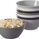 US Acrylic Unbreakable 28 oz. Plastic Stackable Cereal Bowls for Snacks & Ice Cream in Grey Colors (Set of 8) 6-inch Reusable, BPA-Free, Made in the USA, Dishwasher Safe Dinnerware