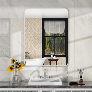 ACEMIRO 24x30 Inch Bathroom Medicine Cabinet with Mirror Metal Framed Recessed or Wall Mounted Mirror Medicine Cabinets for Bathroom Brushed Silver