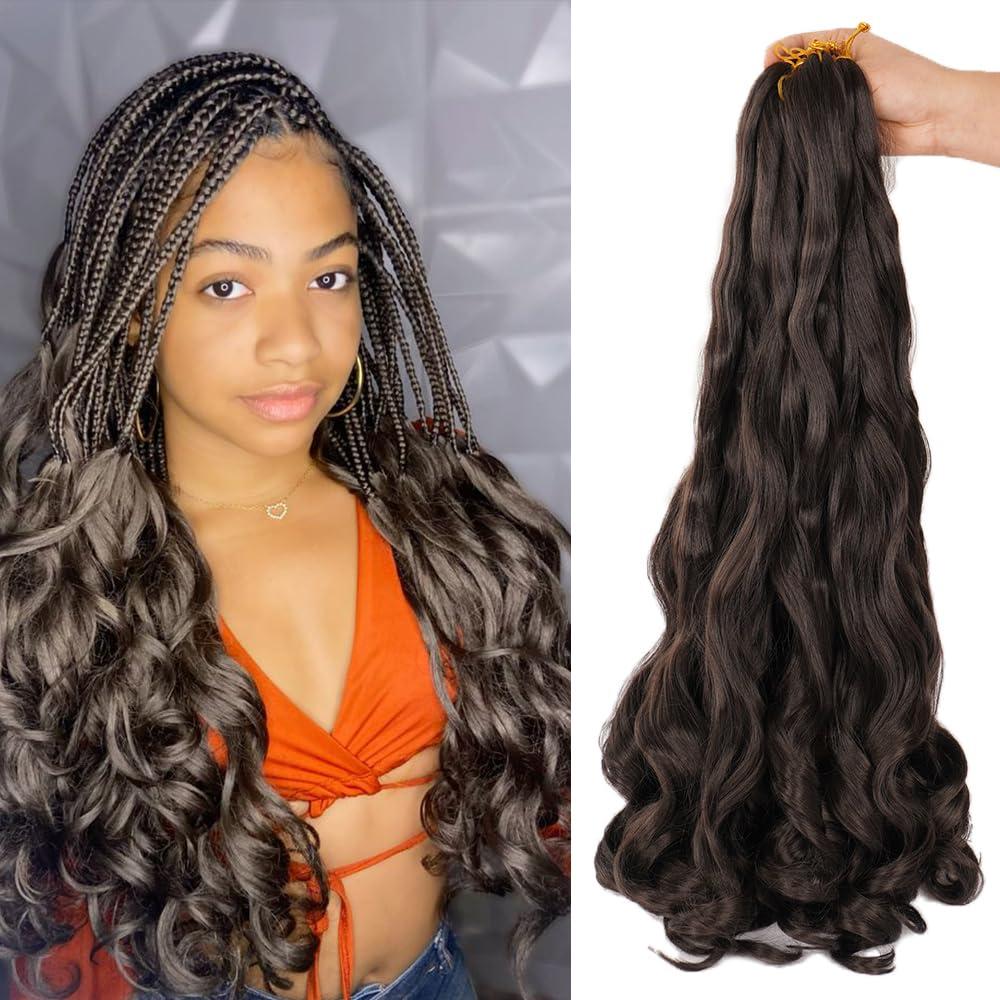 WIPPORYA French Curly Braiding Hair 24 Inch 6 Packs Loose Wave Bouncy Crochet Hair Pre Stretched 100g/pack Yaki Curly Braiding Hair for Black Women Hair Extensions (#2)
