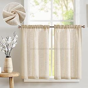 jinchan Kitchen Curtains 36 Inch Length Flax Linen Small Kitchen Curtains Rod Pocket Kitchen Door Curtains Light Filtering Modern Tier Curtains for Window Treatments Coffee Curtains 2 Panels Crude
Size: 26"W x 20"L (Pack of 2)