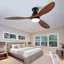 okdeng Dimmable 52 Inch Flush Mount Ceiling Fans with Lights and Remote, 3 Blade Wood Bedroom Ceiling Fan with Lights Low Profile Ceiling Fan with Light Outdoor Ceiling Fans for Patios Living Room