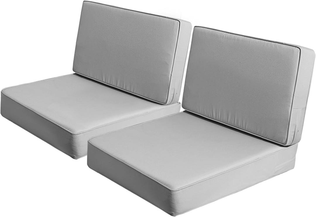 AAAAAcessories Outdoor Deep Seat Cushions, Foam Pillow, Waterproof, Fade-Resistant Patio Furniture Replacement Cushions, 24" x 24" x 5", Set of 2, Gray (24x24-19'' Mid Back-2 Count)