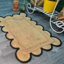 Scalloped Jute Area Rug 2x3 FT  Handwoven Natural Fiber Rug with Black Border | Eco-Friendly, Durable & Stylish Doormat | Farmhouse Boho Dcor for Living Room, Bedroom, Entryway (Black, 2'x3')