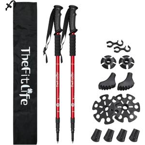 TheFitLife Nordic Walking Trekking Poles - 2 Sticks with Anti-Shock and Quick Lock System, Telescopic, Collapsible, Ultralight for Hiking, Camping, Mountaining, Backpacking, Walking, Trekking (Red)