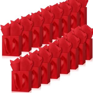 Tenare 12 Pcs Small Gift Bags Mini Paper Bags Bulk Tiny with Handle Tissue for Jewelry Gift Wrapping St. Patrick's Day Happy Easter Spring Birthday Party Favor Supplies(7 * 4 * 9inch,Red)