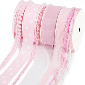 LaRibbons Pink Ribbons for Crafts 6 Rolls 27.5 Yards Total Thin Pink Ribbon for Baby Shower Sewing Gift Wrapping Clothing Trim Party and Home Decor