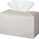 Tissue Box Cover PU Leather Tissue Holder Square Facial Tissue Case Facial Paper Organizer Dispenser for Bathroom, Vanity Countertop, Tabletop, Car, Rectangle, Misty Gray