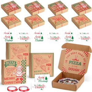 12 Pcs Christmas Pizza Money Box for Cash Gift 7 x 7 Inch Pizza Boxes Money Holder Fun Gift for Surprise Funny Classic Christmas Party Celebrations (Cash Not Include) (Brown)