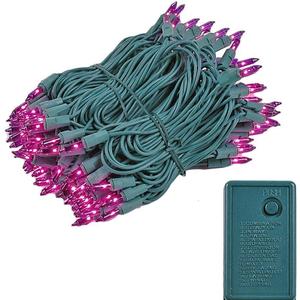 Novelty Lights 46.5 Feet 140 Light Incandescent Chasing Christmas String, 16 Function Controller, Purple on Green Wire, UL Listed for Indoor/Outdoor Use
