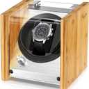 Watch Winder Smith Bamboo Single & Dual Watch Winder for Automatic Watches, Ultra-Quiet Japanese Motor with 12-OClock Stop, Fits 26mm-56mm Small to Oversized Timepieces, Ideal for Bedside & Office