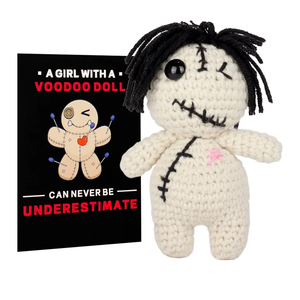 Positive Voodoo Doll Funny Handmade Crochet Stuffed Plush with Positivity Affirmation Card for Halloween Decor Lucky Gag Gift (Classic)