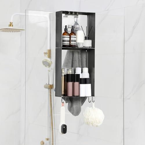 Womamny Over-the-Glass Shower Caddy for Bathroom Glass Door, Over the door Shower Organizer Fits Shower Door Enclosure - Gray