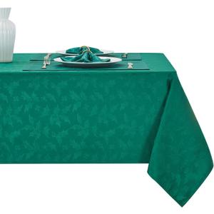 Rectangle Christmas Jacquard Table Cloth Waterproof Elegant Damask Floral Pattern Heavy Weight Wipeable Wrinkle Free Fabric Table Covers for Dinner or Daily Uses(Dark Green/60x104Inch)