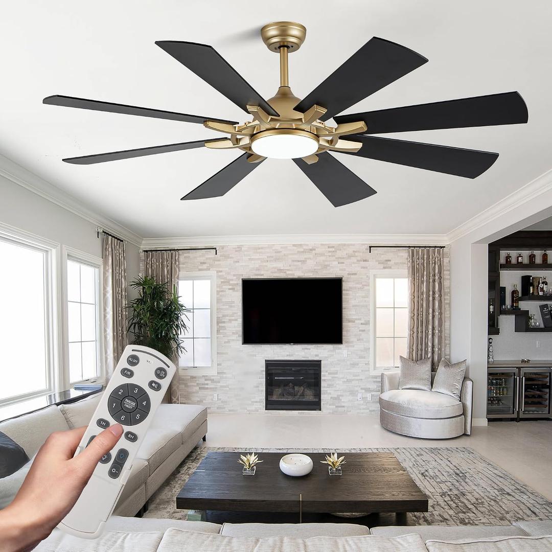 60 Inch Black and Gold Ceiling Fans with Lights and Remote
Bright Light, Reversible, DC Motor, Noiseless, Memory, 6 Speeds, Large Modern Ceiling Fan for Living Room, Bedroom