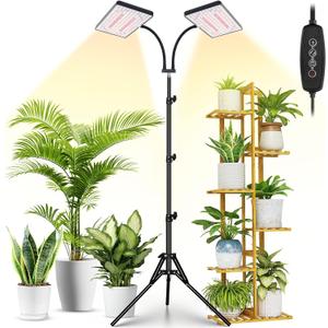 LBW Latest Grow Light for Indoor Plants, 428 LED Dual-Head Full Spectrum Standing Plant Light, Floor Grow Lamp with 3/6/12H Timer, 6 Brightness Levels, 3 Switch Modes, 75" Adjustable Tripod Stand