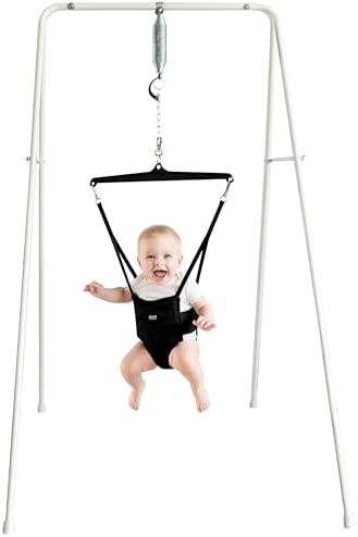 Jolly Jumper Classic with Stand - Black | ORIGINAL Baby Jumper, Indoor and Outdoor Exercise Saddle Seat, Adjustable Height, for Infants up to 28lbs
