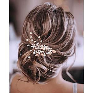 GORAIS Bride Wedding Hair Vine Pearl Bridal Headpieces Leaf Hair Accessories for Women and Girls (b-Rose Gold)