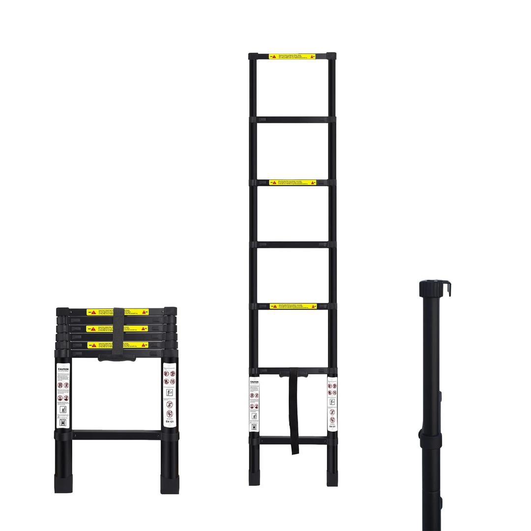 SROODTUO Telescoping RV Bunk Ladder 66-Inches (5.5 ft) - Heavy Duty Lightweight Premium Aluminum Adjustable Portable Extension Ladder for Bunk Bed RV Camper Travel Trailer Loft Dorm and Home (TLL66BK)