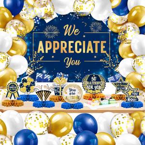 Jetec We Appreciate You Party Decorations Employee Appreciation Party Decor We Appreciate You Banner Backdrop Thank You Tables Decorations Honeycomb and Balloons for Employee Teachers (Blue and Gold)