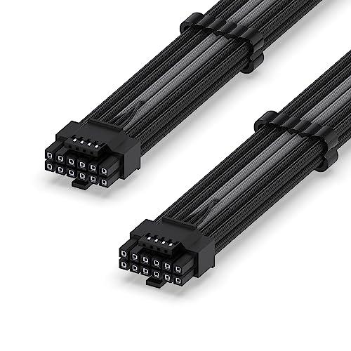 EZDIY-FAB 16AWG PCI-e 5.0 12VHPWR PSU Sleeved Cable, 600W 12+4 Pin Male to 12+4 Pin Male Cable for RTX 3090Ti/4070Ti/4080/4090, 60cm/23.62in-Black Grey