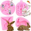 Easter Bunny Silicone Mold Rabbit Carrot Easter Silicone Molds Easter Egg Fondant Mold For Cake Decorating Cupcake Topper Chocolate Gum Paste Candy Polymer Clay, Set of 4