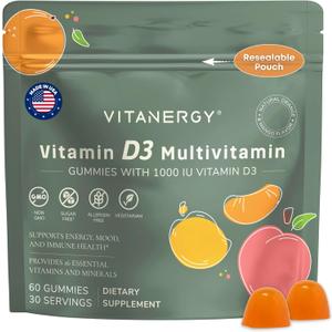 Vitanergy Multivitamin Women Gummies with Vitamin D3 K2, 16 Essential Vitamins and Minerals, Bone, Heart and Immune Support, Vegan, Sugar-Free, Mango Orange Flavor, Portable Pouch, Made in USA, 60 Ct