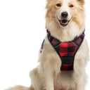 rabbitgoo Dog Harness No Pull with 2 Leash Clips, Adjustable Soft Padded, Reflective Oxford No Choke Pet Vest with Easy Control Handle for Medium Sized Dogs, Red Plaid, M
