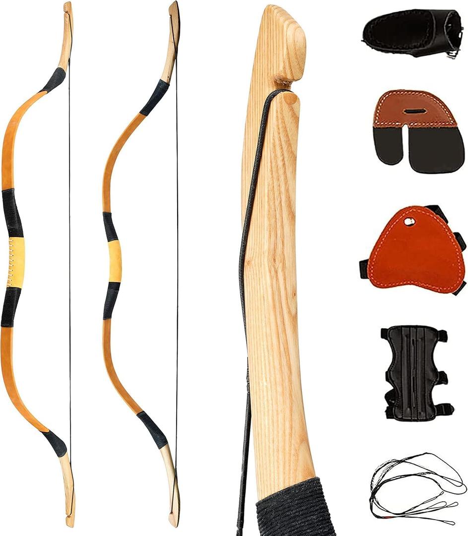 PMZ Archery Recurve Bow Set, 54" High-Performance Horse Bow for Hunting, Right Left Hand Traditional Turkish Bow for Youth Adults Beginners to Advanced Outdoor Practice & Hunting, 20-50 lbs