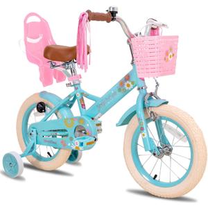 JOYSTAR Little Daisy Kids Bike for Girls Boys Ages 2-7 Years, 12 14 16 Inch Girls Bikes with Doll Bike Seat & Streamers, Boys Bike with Flag & Number Plate, Multiple Colors, 16 Inch With Training Wheels