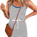 Yousify Cotton Summer Dresses for Women Striped Dress Drawstring Waist Casual Tank Mini Dresses with Pockets Small