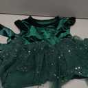 Toddler Girl Tutu Dress Long Sleeve Star Sequin Bowknot Velvet Party Tulle Dresses Princess Birthday (5-6 Years, Dark Green)