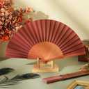 Blulu 2 Pieces Folding Handheld Silk Fan Pear Wood Vintage Spanish Fans with Leather Cover for Women Girls for Renaissance Fairs, Larp, Steampunk, Medieval, Viking, or Cosplay Costumes(Vintage Pink)