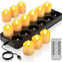 PChero Rechargeable Flameless Candles with Remote Timer & Charging Base, 12 Pack Votive Candles Battery Operated Tea Lights Flickering, LED Tealights for Home Wedding Halloween Fall Christmas Decor