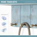 Rebee Vision Small Key Holder Wall Mount for Farmhouse Decor - Key and Mail Holder for Wall with Shelf and 4 Key Hooks - Room Decor Aesthetic (Distressed Blue)