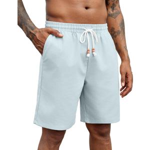 COOFANDY Mens Linen Shorts Casual Drawstring Elastic Waist Lightweight Summer Vacation Beach Shorts (Large)
