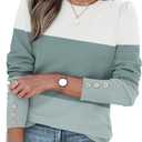 Womens Sweaters Fall Fashion 2025 Long Sleeve Button Cuff Soft Knit Pullover Trendy Tops Dressy Casual Blouses (Large, White Green Blue)