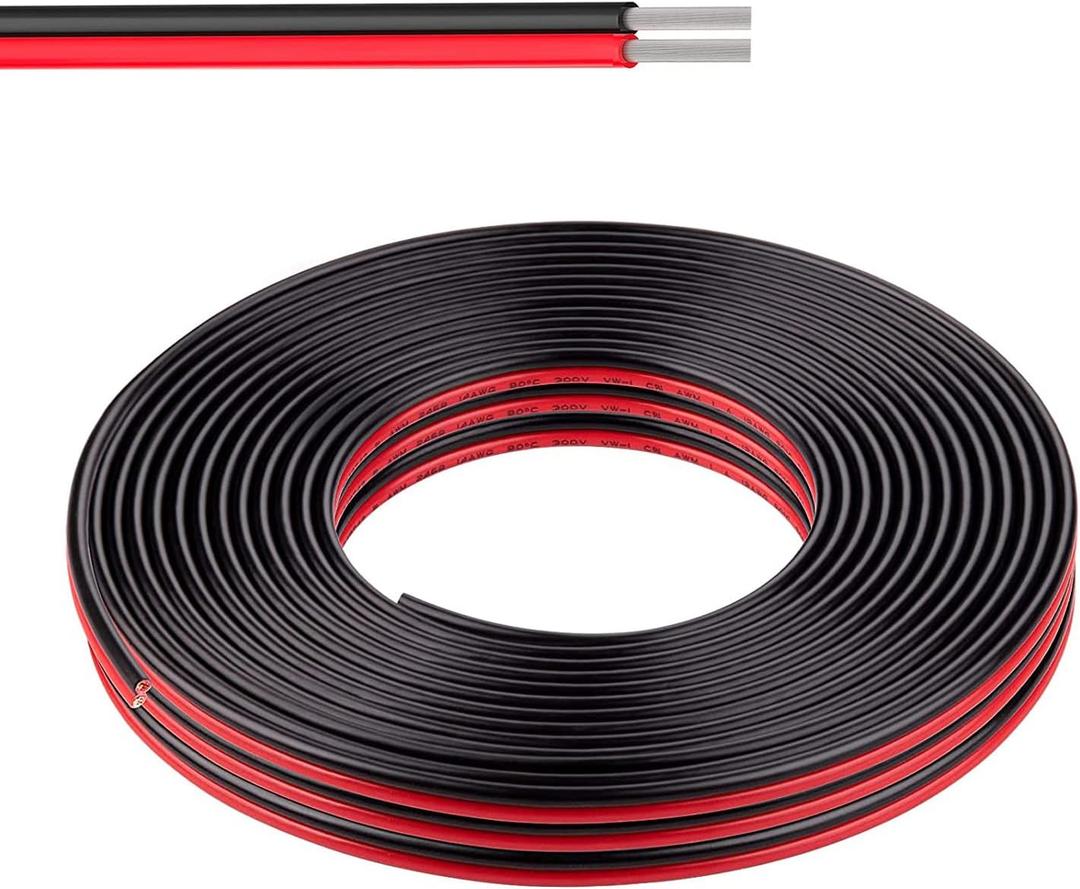 24 Gauge Wire (24 AWG) - 32 Foot 2 Pins Tinned Pure Copper Electrical Wire, 2468 80 300V Hookup Red Black Copper Stranded Auto 2 Cord Flexible Extension Cable for LED Ribbon Lamp Light