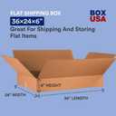 BOX USA 36x24x6 Flat Corrugated Boxes, Flat, 36L x 24W x 6H, Pack of 10 | Shipping, Packaging, Moving, Storage Box for Home or Business, Strong Wholesale Bulk Boxes