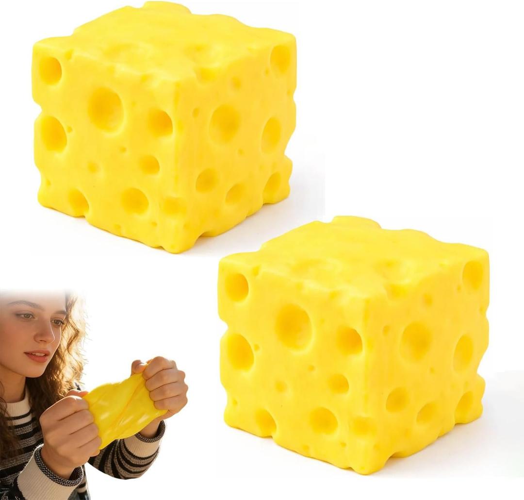 2Pack Cheese Squishy Toy - Soft Stretchy Stress Ball, Sensory Fidget Toy for Kids & Adults, Anxiety Relief Desk Decor,Funny Food Theme Squeeze Cheese for Office & Home