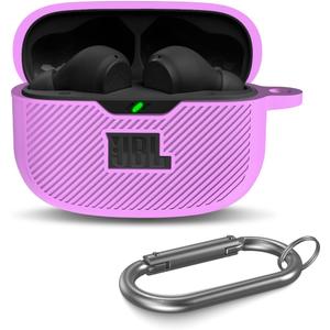 for JBL Vibe Beam/JBL Vibe Beam 2/ JBL Vibe 200TWS Case Cover, Silicone Scratch Resistant Logo Visible Cover Compatible with JBL Vibe 200TWS & Beam & Beam 2 Charging Case with Carabiner-Purple