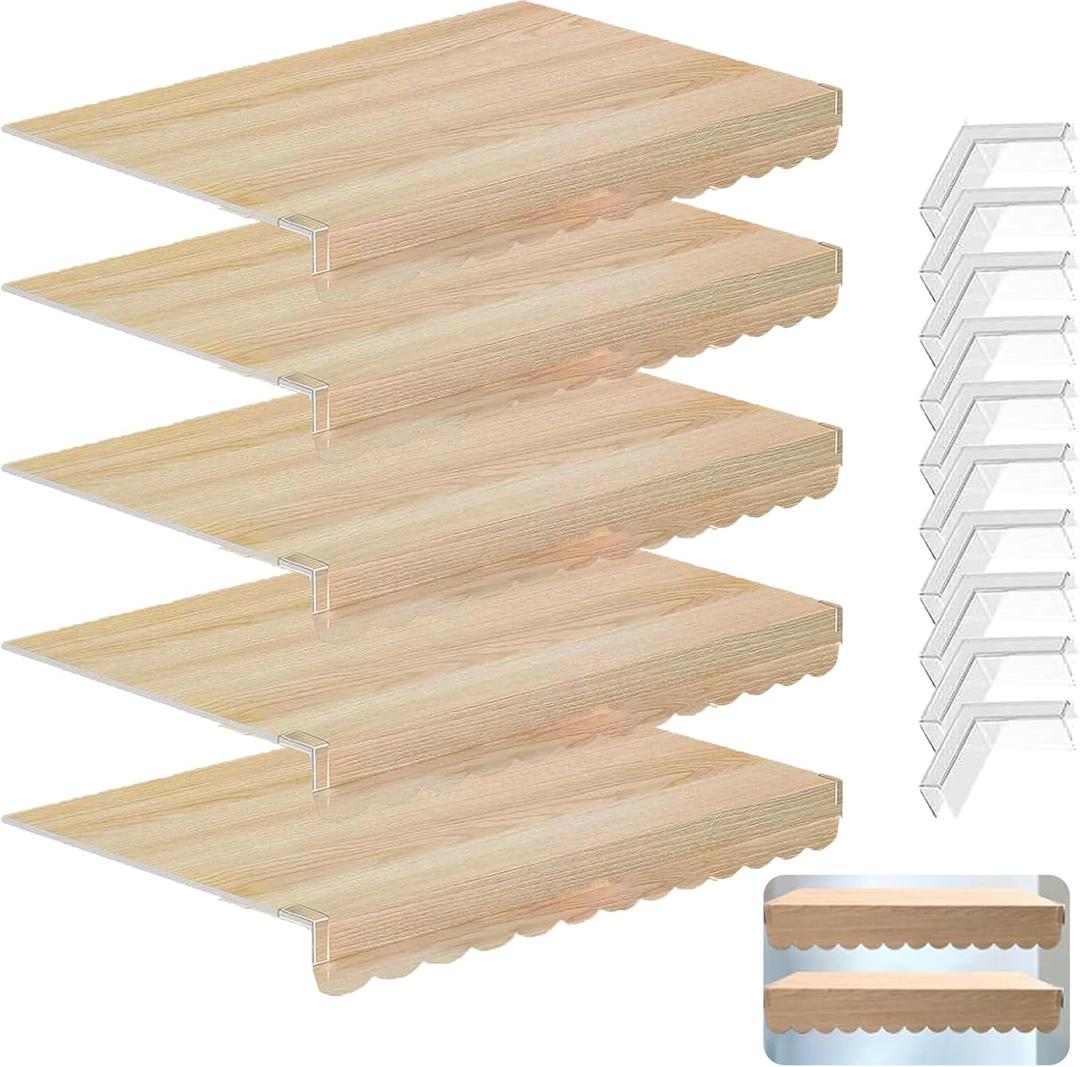 5 Pcs 24x12 Inch Wavy Wire Shelf Covers, Foamed PVC Faux Wood Closet Organizer, Non-Bearing Decorative Liners for Pantry, Bathroom, Kitchen Shelving