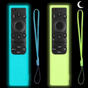 2 Pack Silicone Remote Cover for Samsung Smart TV Remote 20192026, Glow in The Dark Protective Case for Solar Cell Remote BN59-01357 BN59-01385 BN59-01265A, Anti-Slip (Blue & Green)
