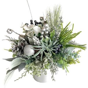 Exquisite Flower World Silver Winter Centerpiece, Glistening Festive Chrome Arrangement. Sparkling and Elegant. For Christmas Table Decoration, Holiday Party Display, Seasonal Home Accent. Table decor