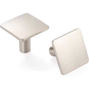 Brushed Nickel, Round Shank Square Kitchen Cabinet Knob ZK2201 | Pack of 10, Modern Pull Handle, Solid Hardware for Drawer, Dresser, Bathroom, Vanity, Furniture, Cupboard, Size: 1-1/4 Inch
