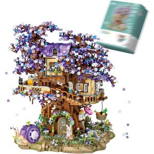 Star Fairy Treehouse Building Blocks Set, Japanese Sakura Tree House, Violet Cherry Tree Bonsai Creative Architecture, Home Decor or Idea Gifts for Adults, Mini Particles 3991 PCS (1065)