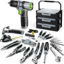 WORKPRO 43PCS Cordless Lithium-ion Drill Driver & Toolbox, 8V 2.0 Ah Power Drill Set with Household Hand Tool Kit, Battery Powered Screwdriver with Stackable Tool Box (Grey)