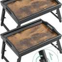 2 Pack Bed Tray Table Breakfast Trays Serving Tray Adjustable Height for Eating Bamboo Bed Laptap Floding Legs with Handles and Phone Holders