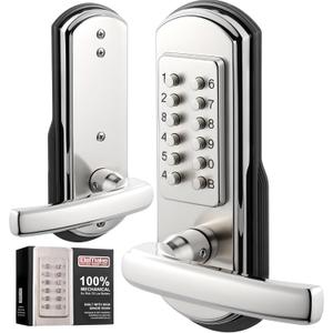Elemake Keypad Door Lock, Keyless Entry Door Lock Mechanical Lock with Keypad, Combination Code Locks with Handle, Right Handed Door Lever, Stainless Steel 304 - NOT a Deadbolt (MKS01R)
